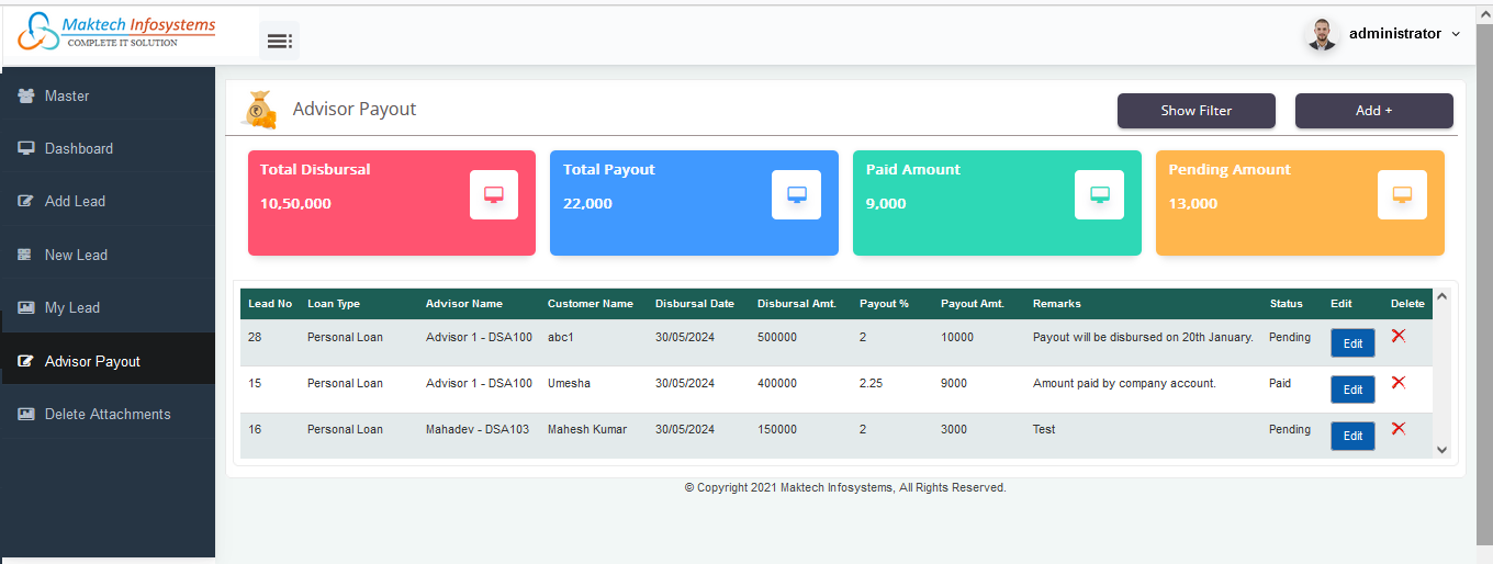 Advisor Payout